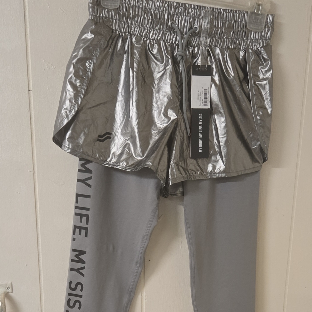 Silver Metallic Athletic Shorts with Textured Finish